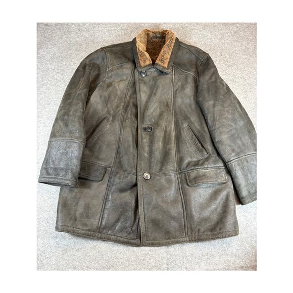 Vintage 80s Leather Suede Longline Coat Jacket Women 2XL Gray Fur Lined Western - Picture 1 of 7